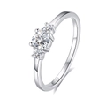 Classic 925 sterling silver three-stone moissanite ring with a polished brilliant finish - Adjustable Open / Moissanite (D Color)
