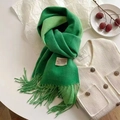 Green two-tone cashmere feel scarf with fringe tassels and a minimalist fabric label - Apple Green