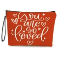 Borsa cosmetica in tela rossa con stampa 'you are so loved' e cuori bianchi - you are so loved (Con cinturino)