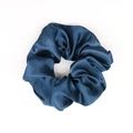 Elegant navy blue satin scrunchie with silk texture and glossy finish for hair - Navy Blue