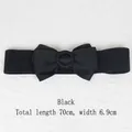 Elastic wide black waist belt for dresses with big bowknot detail and ring buckle 70cm - Style C / Black