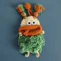 Handmade crochet monster key case with green fluffy body and orange lips - Grass Green Wool Style