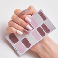 Pink and white full cover nail stickers with brown glitter accent, model AF-49 - AF-49 (Pink/White/Brown Sequins)