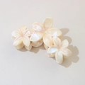 Elegant cream beige marble flower hair claw clip with floral pearl finish for hair styling - #2abs Beige - Three Flowers / Bulk (No Packaging)