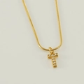 Golden snake chain necklace featuring a sparkling letter T pendant with rhinestones - Letter T / Gold