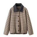 Cardigan da donna in misto lana a quadri con colletto a contrasto in marrone - XS / Tops