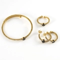 Gouden 18k roestvrijstalen sieradenset met zwarte vierkante stenen en kristallen - Zwarte Zirkonia Set (Ring+Oorbellen+Armband)
