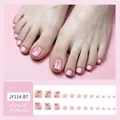 Pink press-on toenails with butterfly art and pearl accents in style JY114-B7 - JY114-B7 Pink Butterfly Dance