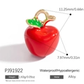 Pendentif pomme rouge en alliage brillant, dimensions 11,25 mm x 7,97 mm pour bijoux - Pomme Rouge/Rouge Brillant