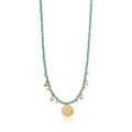 Détail d'un collier en perles turquoise avec un pendentif pièce étoile de mer dorée - Style 2 (Perles Vertes Étoile de Mer Pièce)