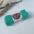 Pleated mint green cotton viscose scarf roll with vintage paper band and soft wrinkles - Style #50
