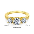 Detailed view of 1CT Moissanite and dual 0.5CT CZ stones on a gold classic ring - US 5 / 3-Stone Ring / 14K Gold