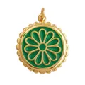 Golden brass flower pendant with green enamel for DIY jewelry making crafts - Gold Ring Green Flower