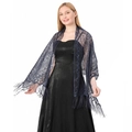 Elegant navy blue floral lace shawl with long fringes for evening party dresses - Navy Blue
