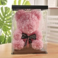 Pink rose teddy bear with crown and veil in a transparent gift box for Valentine - Wedding Bear+40CM Box+Light / Light Pink