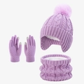 Set invernale viola con berretto a maglia, scaldacollo e guanti touch per bambini - Taglia unica / Viola