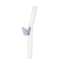 Transparent glass drinking straw with a purple butterfly ornament on white background - 8*200mm Bent Tube / Purple Butterfly