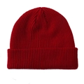 Classic bright red ribbed knit beanie with a stylish fold-over cuff design for winter - One Size / Red
