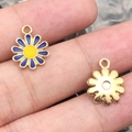 Blue enamel daisy pendant and hollow gold flower charm on fingertips for DIY jewelry making - 1Pc Blue Round Small Daisy 11.4x14.6mm
