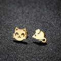 Orecchini asimmetrici minimalisti a gatto e topo in finitura metallo dorato lucido - 177 Gatto e Topo / Oro