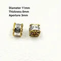 Two-tone Tibetan silver prayer cylinder beads, 11mm diameter with sacred engravings - C-2 Gold Base Silver Pattern