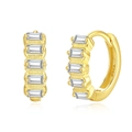 S925 sterling silver gold huggie earrings featuring five rectangular CZ stones - Gold