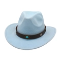 Cappello da cowboy western azzurro in pelle scamosciata con turchese e cinturino borchiato - Celeste