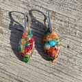 Bohemian multicolored emperor stone teardrop earrings on a rustic wood background - Green Multi-Pattern Leaf
