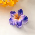 Plumeria flower hair claw clip featuring a purple and yellow gradient matte finish - Three-color Violet [8cm Large]