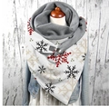 Détail de l'écharpe grise et blanche à motif flocon rouge et fermeture boutonnée - 150*75cm / Gris Blanc Flocon de Neige (Image 9)