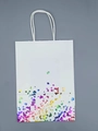 White paper gift bag featuring holographic rainbow heart patterns and white rope handles - White Kraft / Bottom Heart / Rainbow Gold
