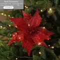 Sparkling red artificial poinsettia flower with red glitter for Christmas tree decor - Red