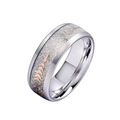 Detailed view of a titanium steel ring with rime silk texture and rose gold arrow - US 6 / Silver
