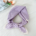 Lavender and white checkered cotton linen scarf with elegant lace trim details - Purple Plaid