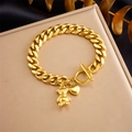 Pulsera de cadena dorada con colgantes de oso y corazón con cierre OT de moda - Estilo de Oso y Corazón Dorado (B1222)