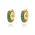 Classic gold hoop earrings with double-row micro-paved green cubic zirconia stones - Gold Metal Green Stone