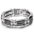 Herren Armband aus Edelstahl im Industrie-Stil mit Fahrradkette und schwarzem Stahldraht - Silber & Schwarz (KB139387-KFC)