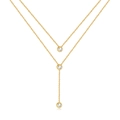 Double-layered gold titanium steel necklace with three sparkling round zircon stones - Gold