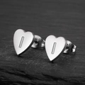 Minimalist heart-shaped stainless steel stud earring featuring engraved letter I - Letter I / Steel