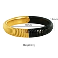 Two-tone gold and black ribbed stretch bracelet with 12mm width and metallic finish - 12mm Wide (60mm Diameter) / Gold Black