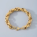 Polished gold-plated stainless steel rope chain bracelet with secure lobster clasp - 11mm / 19cm / Gold