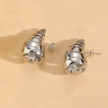 Sleek silver conch spiral stud earrings in high-polished 14K stainless steel - Large Spiral Shape / White Gold