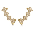 Close-up of four-leaf clover ear crawlers with sparkling zircon in a gold finish - Gold White Zirconia