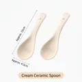 2er Set cremefarbene Keramiklöffel mit glatter Glasur und praktischem Aufhängeloch - 2 Stk. Kleine Keramiklöffel