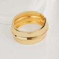 Chic gold-plated wide metal bangle with polished mirror finish and hinged closure design - Wide Grooved Hinged Bangle (SL256) / Gold