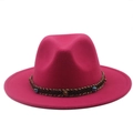 Magenta fedora with bohemian braided band and turquoise bead detail on white background - Rose Red