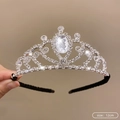 Silver rhinestone birthday crown headband with 12cm size and large oval center stone - 35# White Crystal Style (12cm)