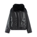 Veste en cuir noir pour femme avec col en fausse fourrure amovible et style motard chic - XS / Noir