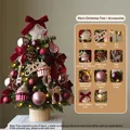 45cm Mini-Tischweihnachtsbaum-Set mit weinroten Samtbändern und LED-Lichterkette - 45 cm / Burgunderrot