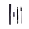 Detail view of 4-piece professional lash kit with dual-end glue, tweezers, and lash brushes - Black Glue + Black Tweezers + Black Brush